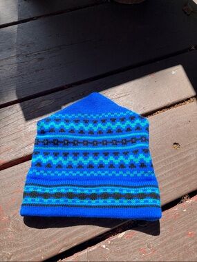 Blue Patterned Knit Beanie